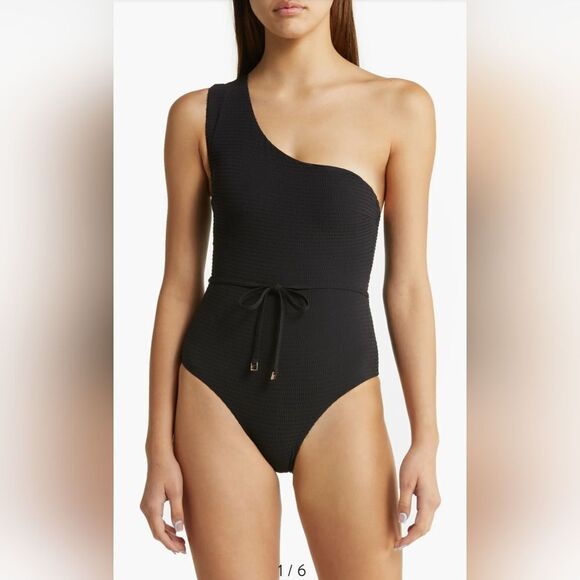 Sea Level Swim Messina One-Shoulder Tie Waist One-Piece Swimsuit NWOT sz 4 Black - Picture 1 of 5